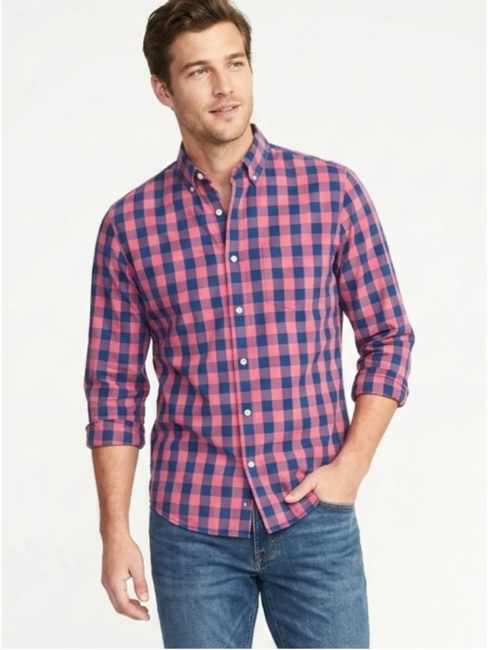 J. Crew Red and Blue Slim fit Buffalo Check Button-Down Shirt 234 every day work